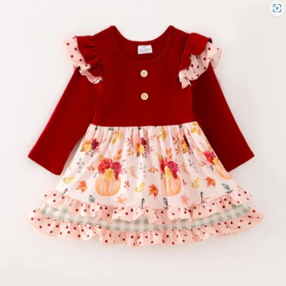 Boutique Pumpkin Girls Long Sleeve Ruffle Dress
